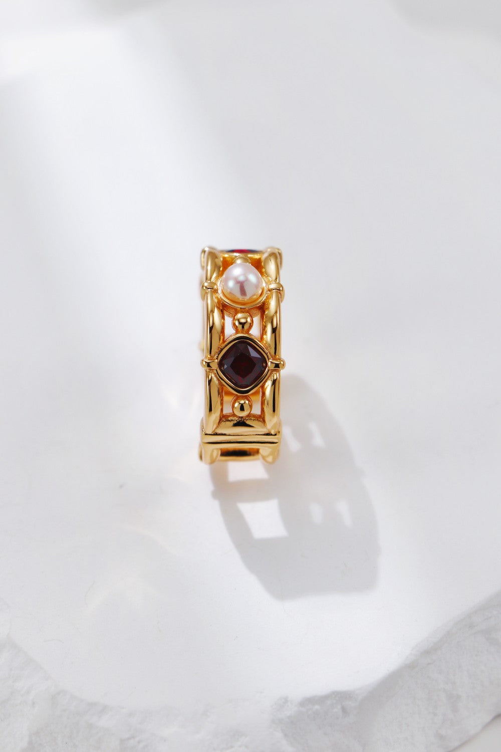 Crimson Echo Red Gemstone & Natural Pearl S925 Jewelry Collection