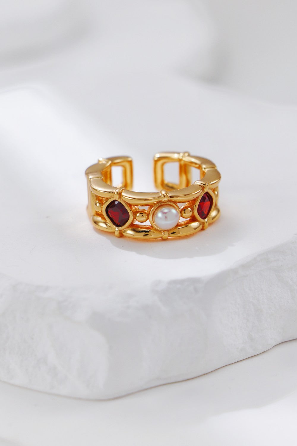 Crimson Echo Red Gemstone & Natural Pearl S925 Jewelry Collection