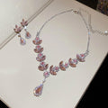 Romantic Pink Crystal Drop Tassel Jewelry Set