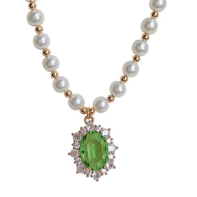 Vintage Emerald Pearl Necklace