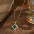 172-173.Emerald Crystal Swirl Halo Pendant Necklace (Silver & Gold)