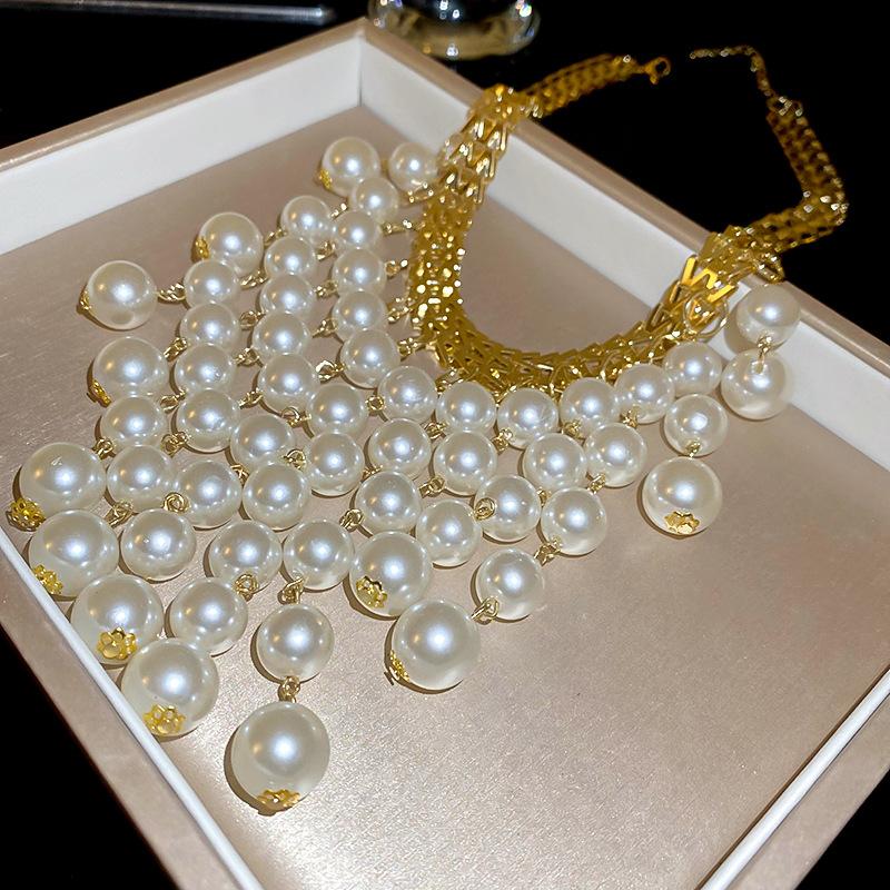 Vintage French Pearl & Gold Chain Layered Necklace