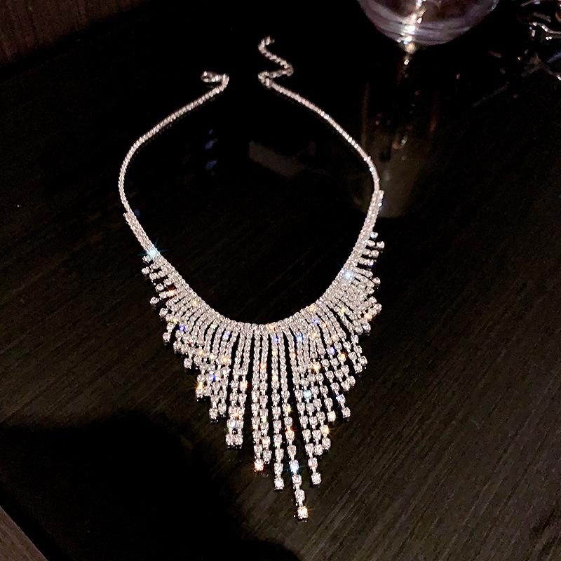 89Silver Luxury Full-Pavé V-Shaped Tassel Necklace