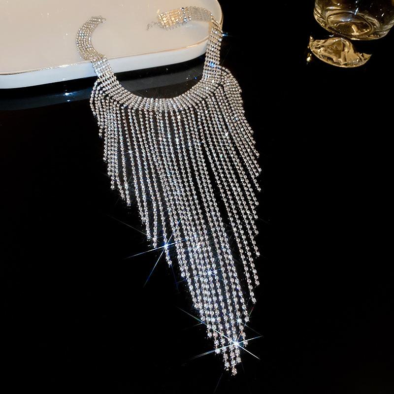 91Silver Tassel Statement Necklace
