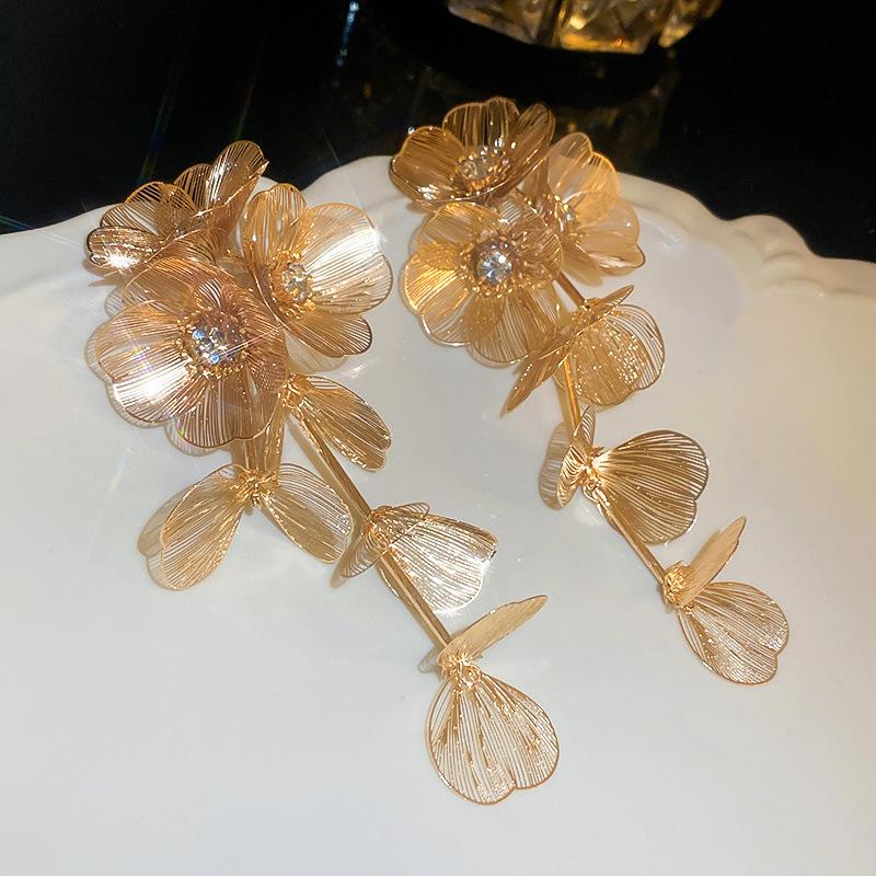 90Vintage Gold Ginkgo Leaf Long Tassel Earrings