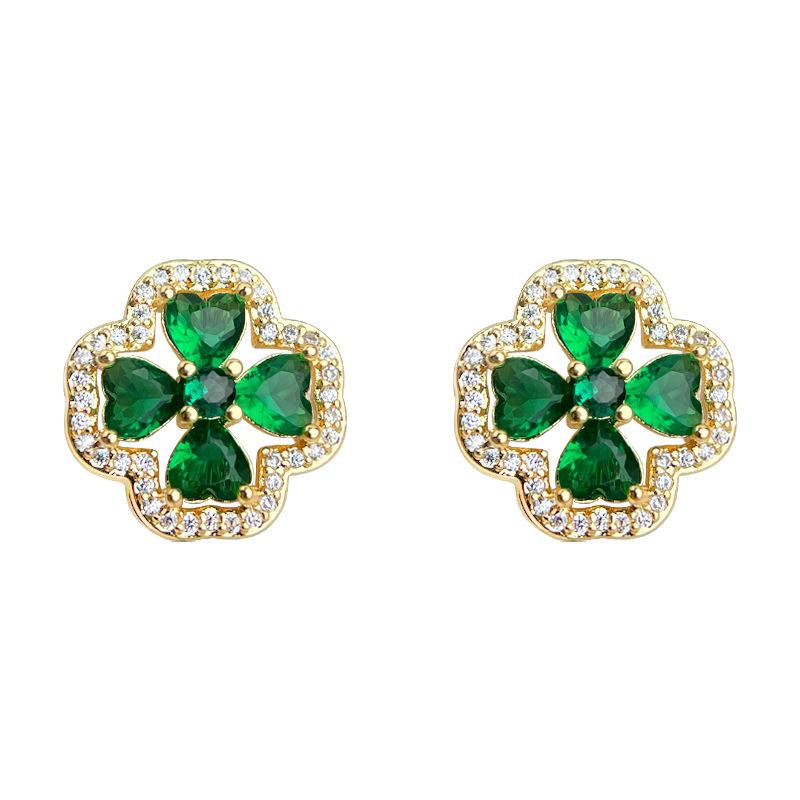 Lucky Clover Emerald Studs