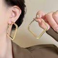160Minimalist Geometric Square Gold Hoop Earrings
