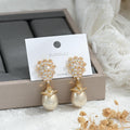 162French Vintage Gold Pearl Tassel Drop Earrings
