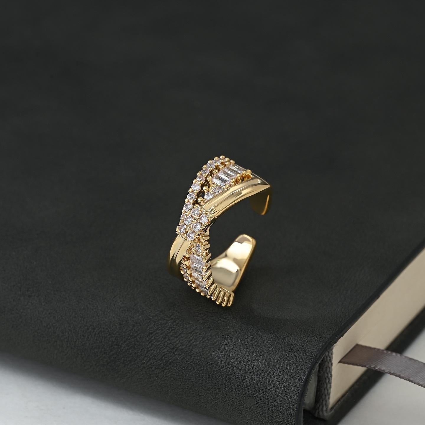 174-175.Multi-Layer Baguette Crystal Open Band Ring (Silver & Gold)