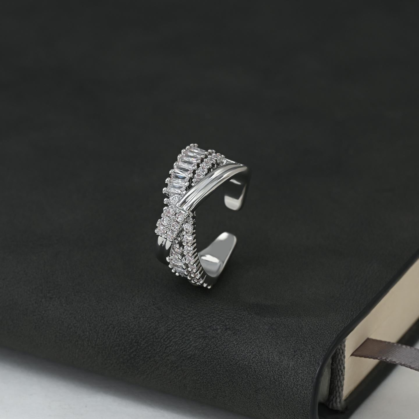174-175.Multi-Layer Baguette Crystal Open Band Ring (Silver & Gold)