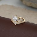 176-177.Round Solitaire & Pear Crystal Crown Chevron Ring Set (Silver & Gold)